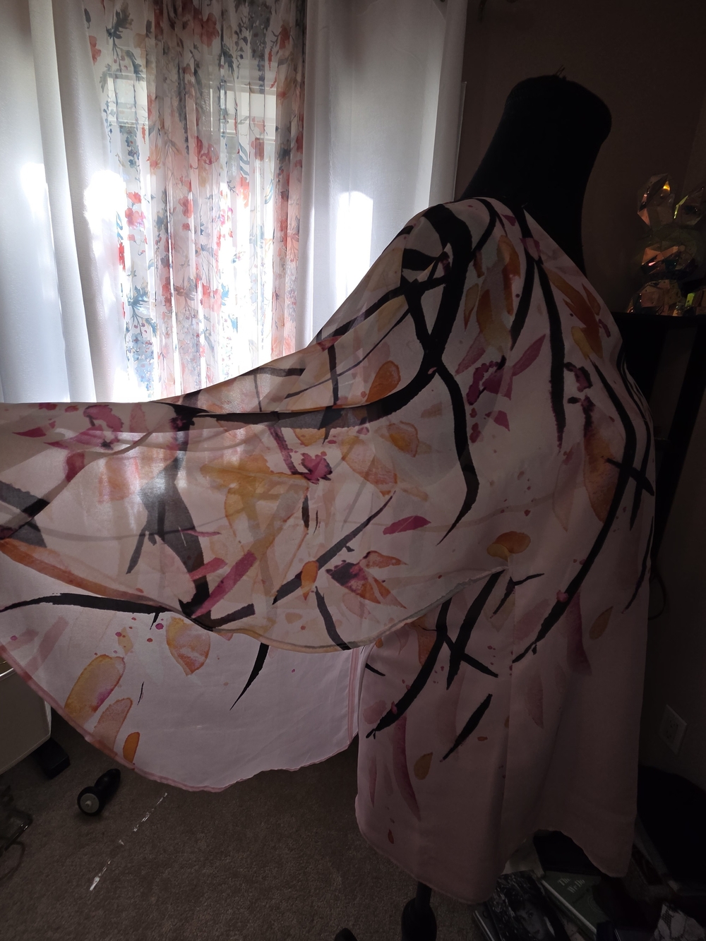 Laura Flowy Chiffon Style Women’s Watercolor Floral V-Neck Blouse - Blush - Picture 9 of 12